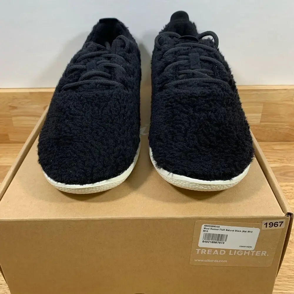 NEW Allbirds Wool Runner Fluff Natural Black Men's 10 White Soles Merino Wool‎